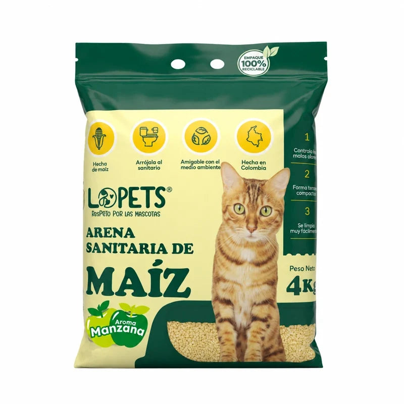 Arena De Maiz Para Gatos Lopets X 4Kg - Manzana