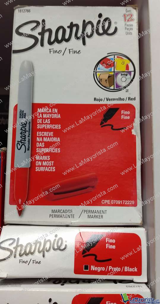 Sharpie fino rojo caja x 12 unidades