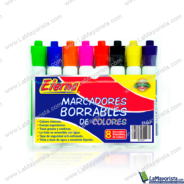 Marcador borrable de colores x 8 unidades