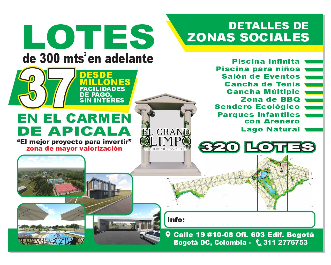 Lotes en Carmen de apicala condominio Grand olimpo desde 300m2