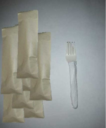 KIT DE CUBIERTOS DESECHABLES EN ALMIDÓN DE MAÍZ (tenedor-cuchillo-servilleta)