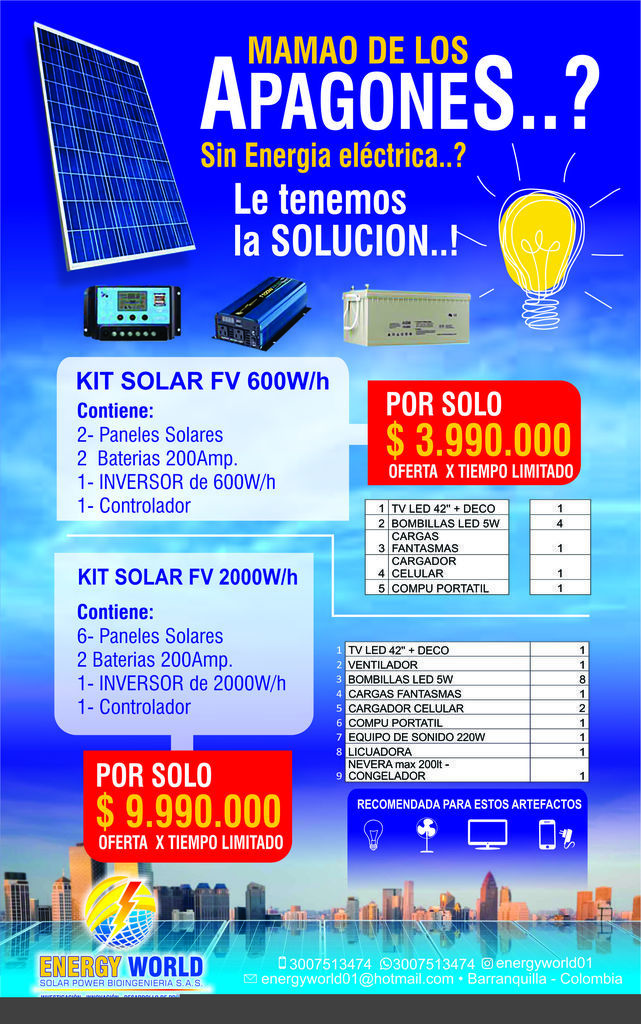 KITS DE ENERGIA SOLAR FV, PRE-ARMADOS, LISTOS PARA INSTALAR.