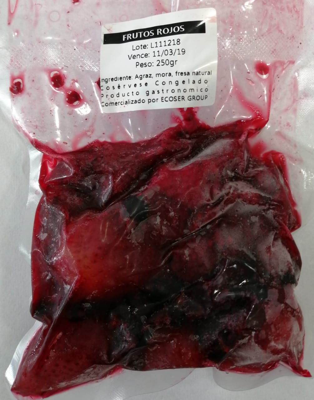 FRUTOS ROJOS ( MORA, FRESA Y AGRAZ) EMPACADA AL VACÍO X 250 GR