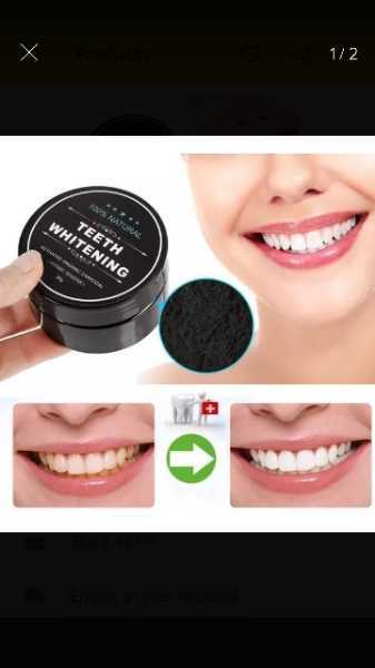 teeth whitening polvo de carbón. Blanqueador de dientes eficaz