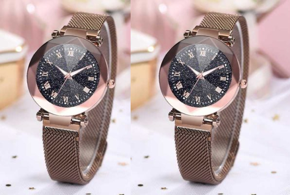 Reloj cielo estrellado pulso magnético vidrio polígono dama