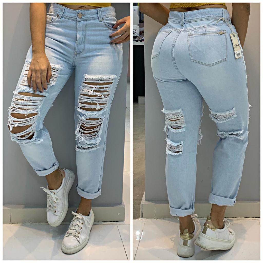 Jean boyfriend tela rígida para dama