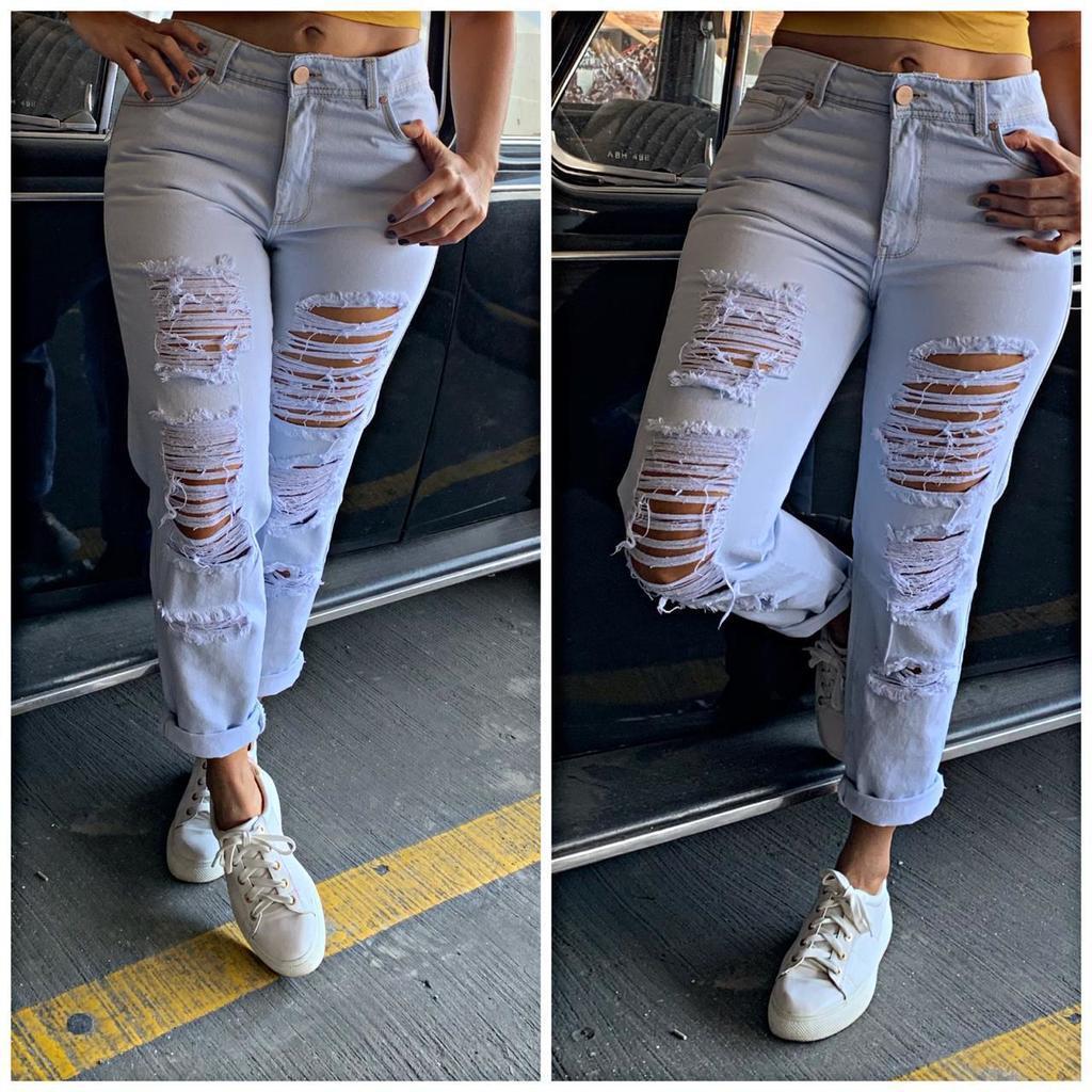 Jean boyfriend tela rígida para dama