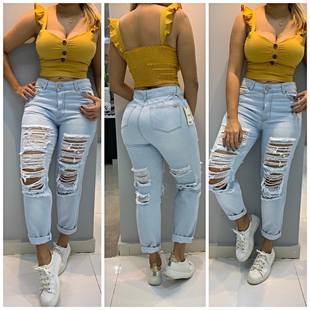 Jean boyfriend Tela rígida para dama