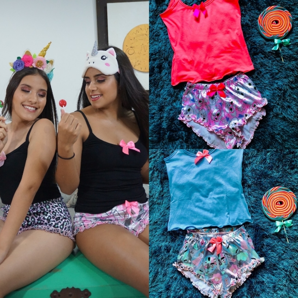 Pijama en shorts tela satín para dama