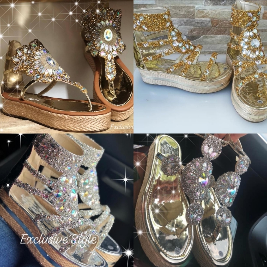 Sandalias referencia romanas plataformas planas en pedrería para dama