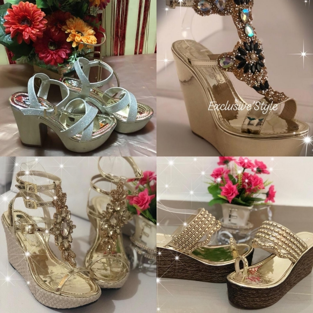 Sandalias plataforma alta 7 1/2 en pedrería para dama