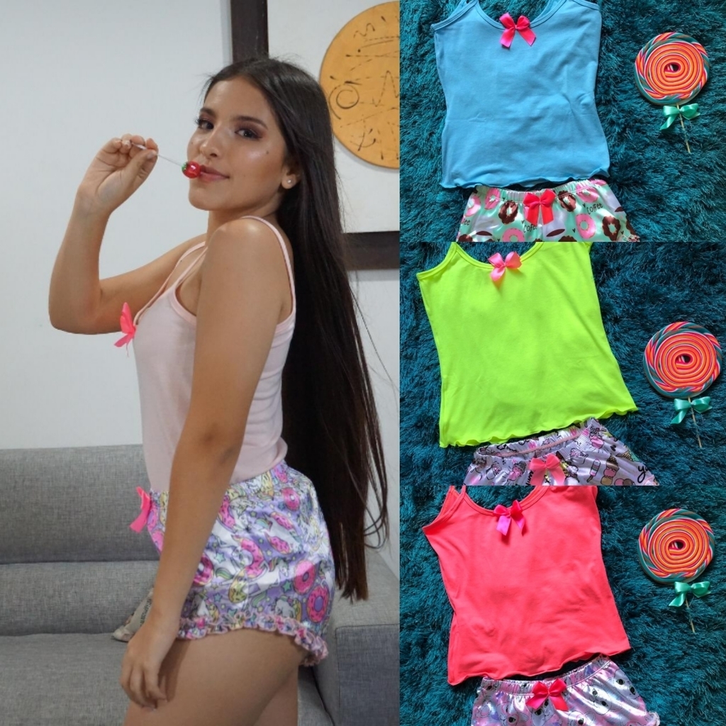 Pijamas en shorts para dama en tela satín