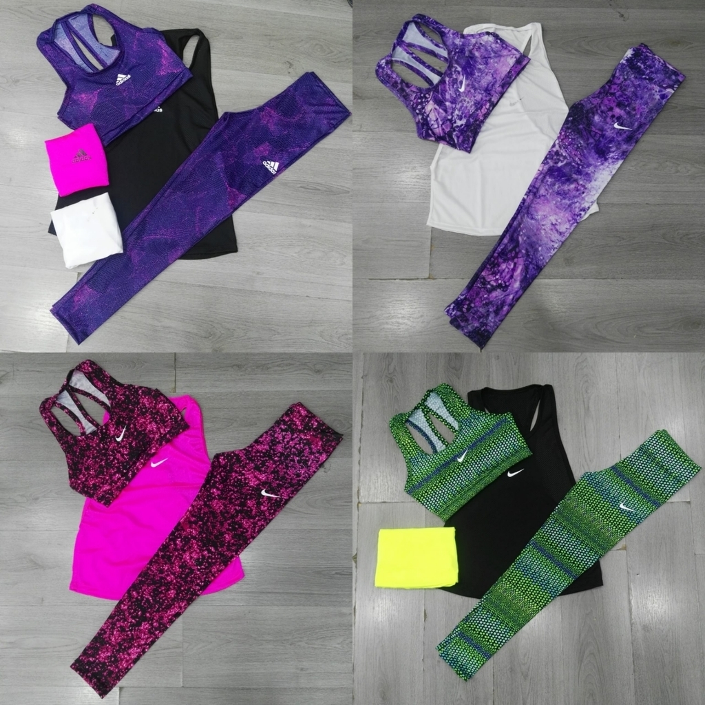 Conjunto deportivo 3 piezas para dama licra + top + camisilla