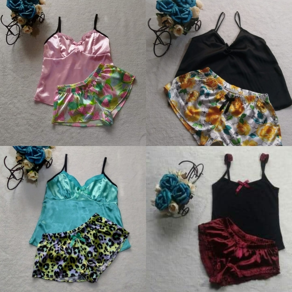 Pijama en short tela satín para dama