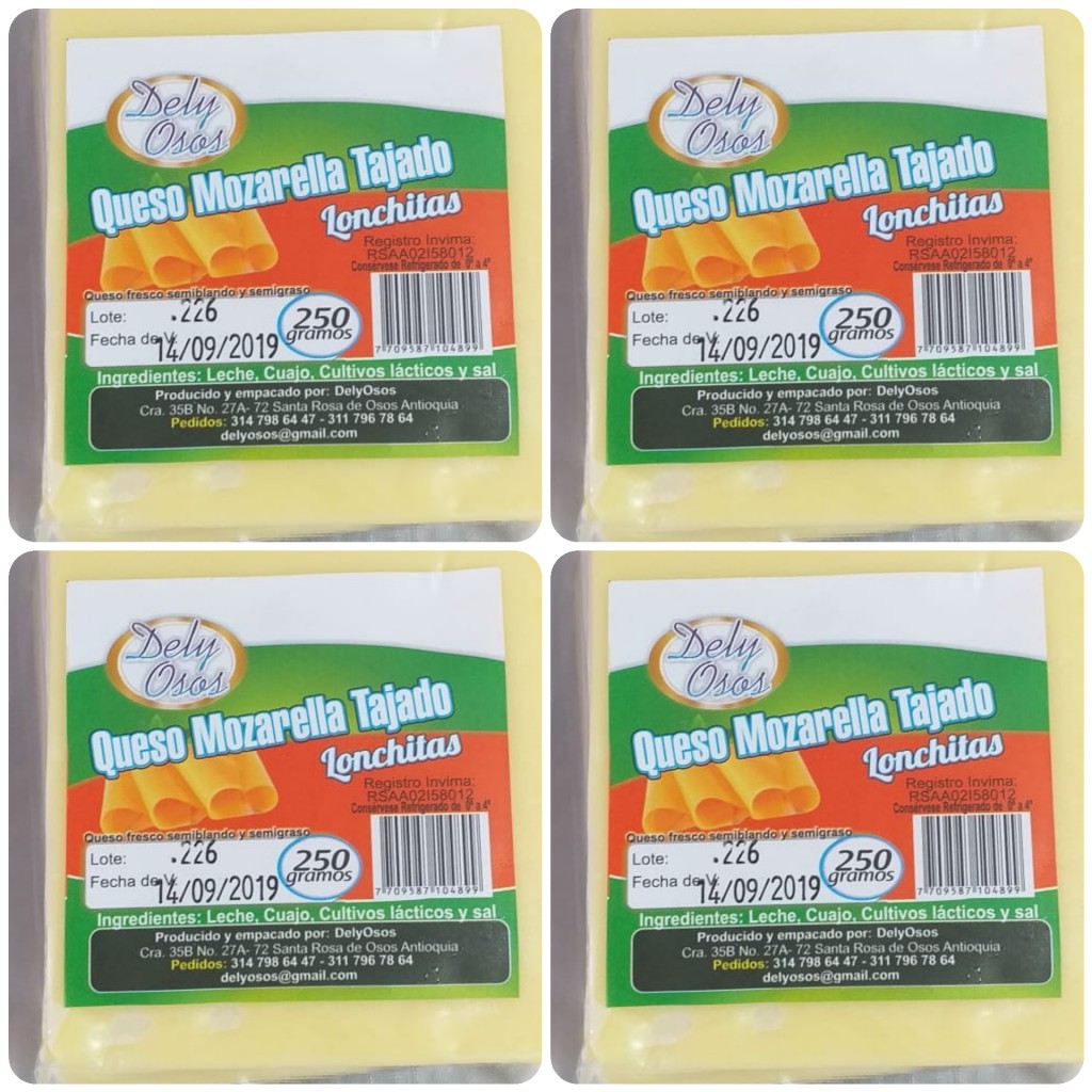Queso mozarella tajado / 250gm
