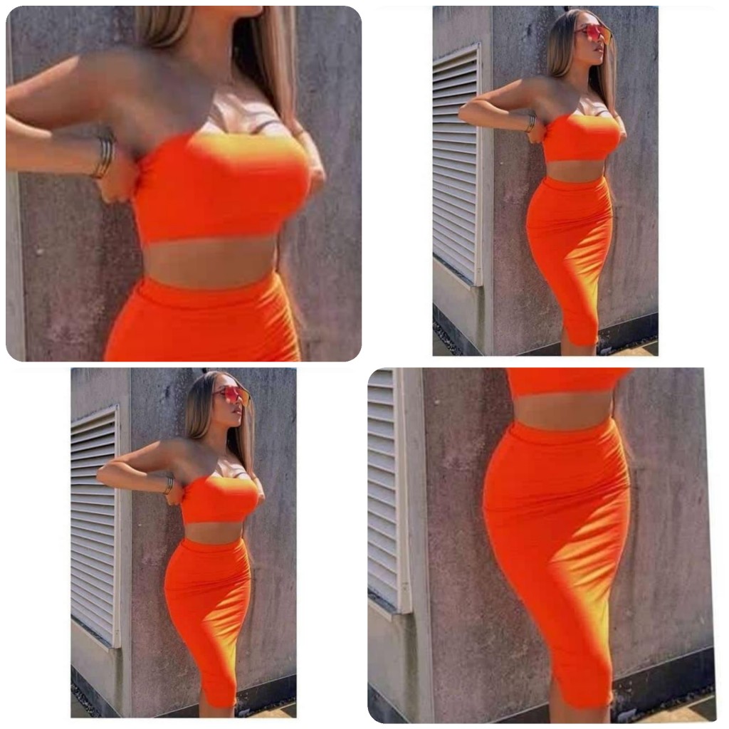 Conjunto vestido + top sin tiras