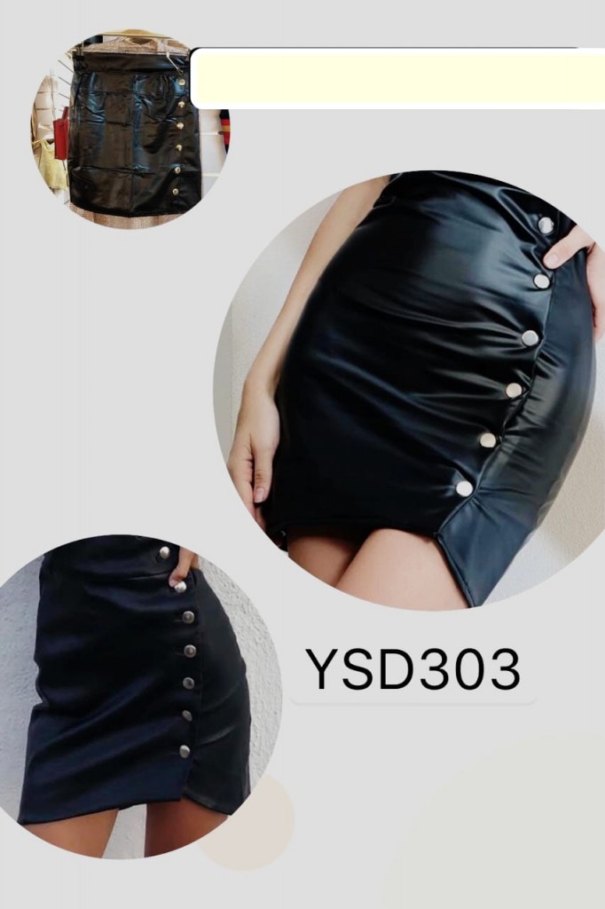 Falda en cuero tex botones para dama