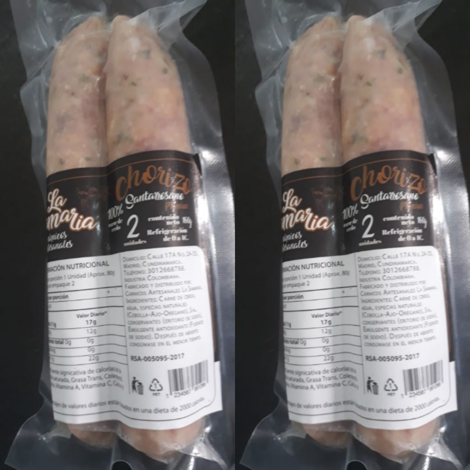 Chorizo santarrosano artesanal paquete × 2  uds