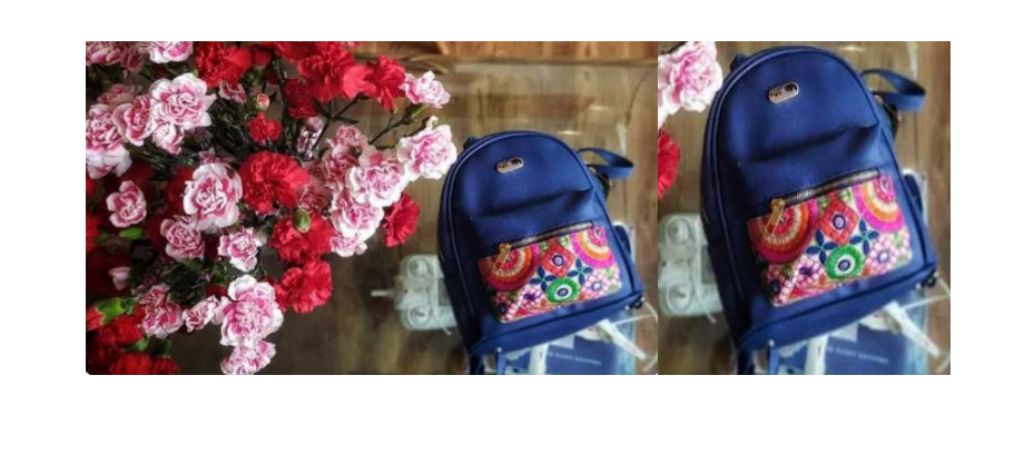 Morral pequeño Azúl multicolor, materiales de pvc y tela hindú.