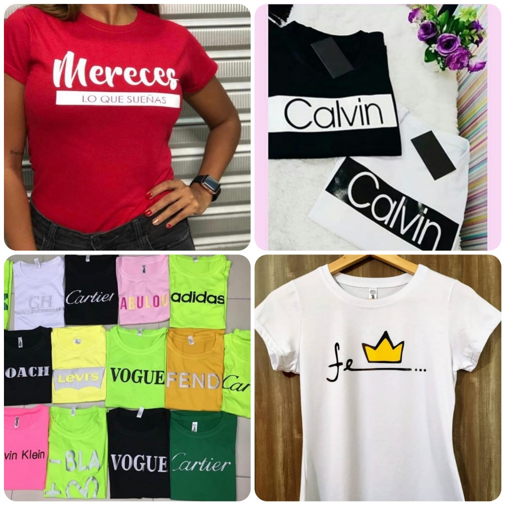 Blusas en algodon licrado estampadas"frases"