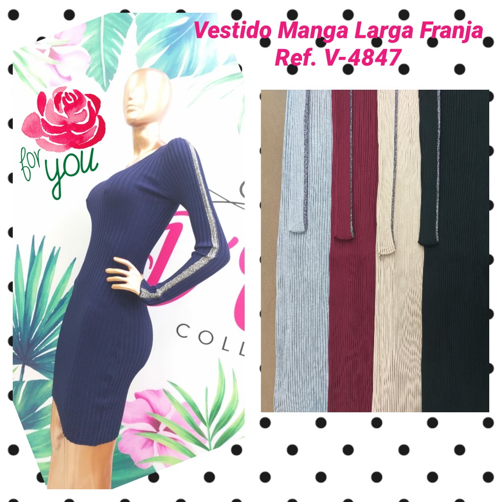 Vestido manga larga franja para damas