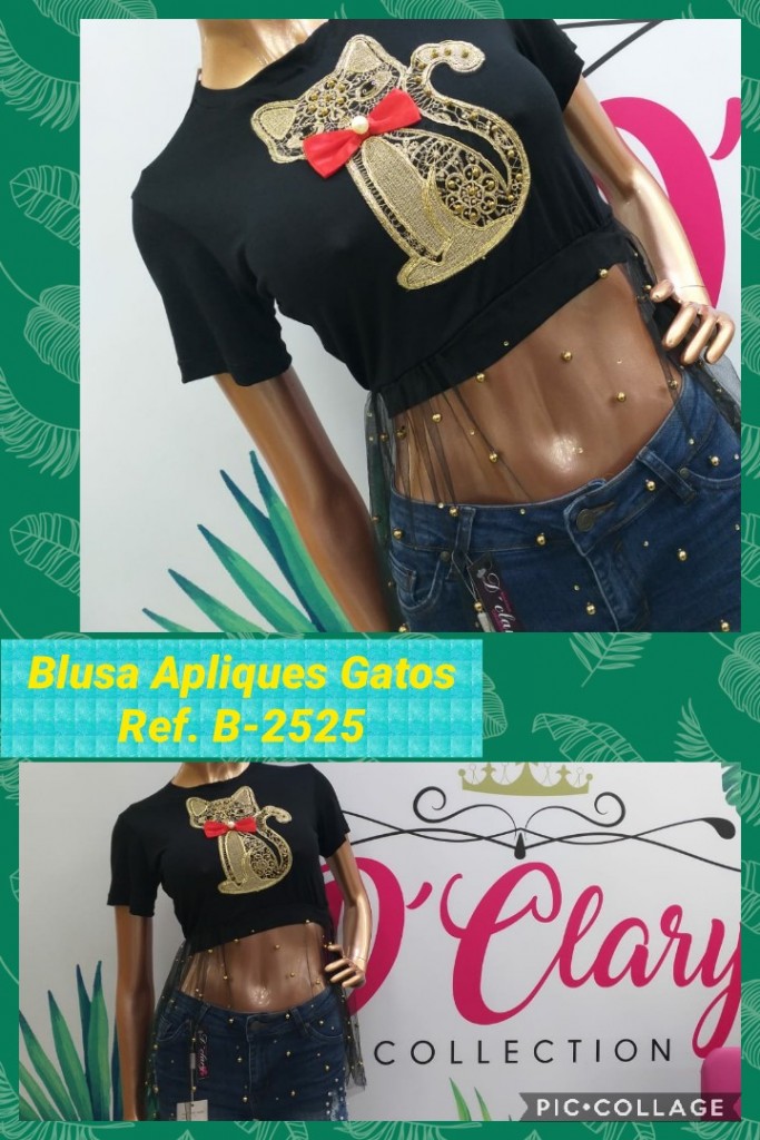 Blusa apliques gatos para dama