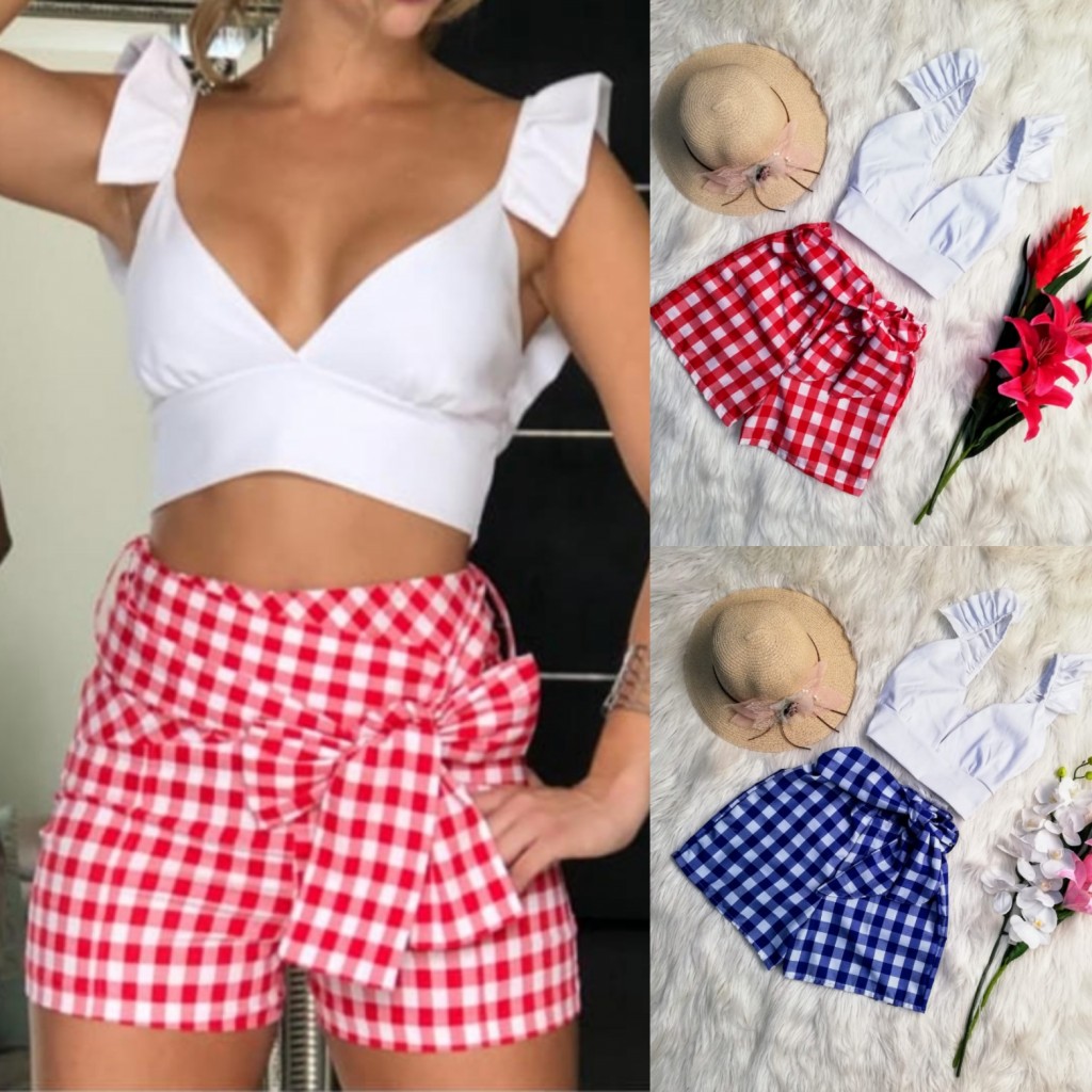 Conjunto short en dracon y blusa en vengalina dama
