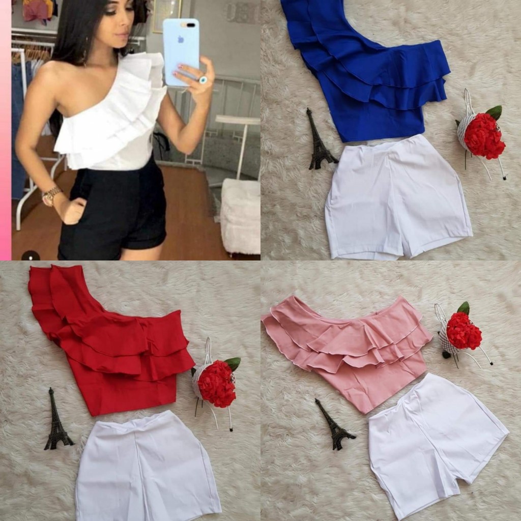 Conjunto short en vengalina y blusa de popelina