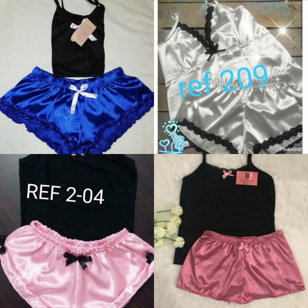 Pijama shorts en satín dama