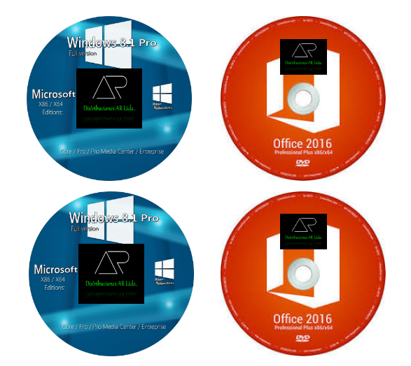 Combo DVD Windows 8.1 pro de 32 y 64 bits más DVD Office 2016 profesional de 32 y 64 bits con su activador