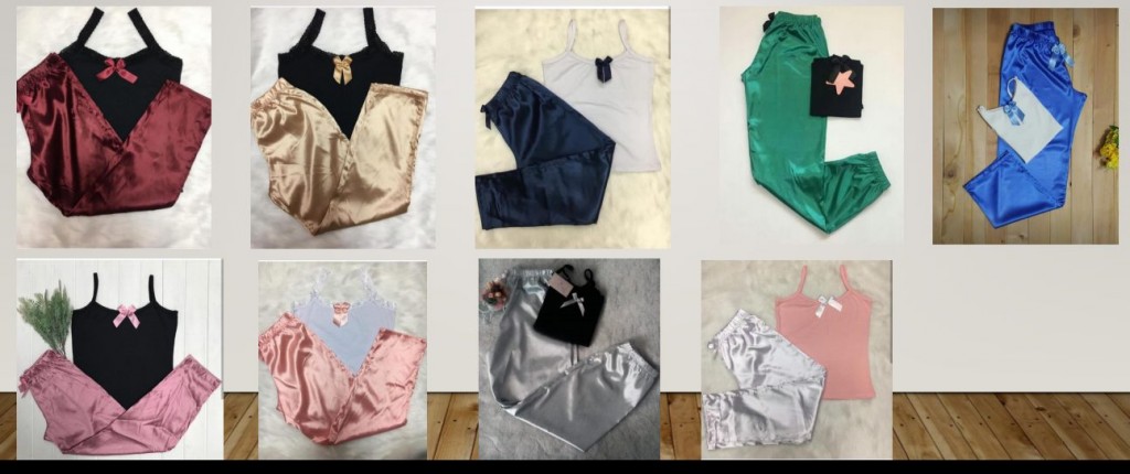 Pijama pantalón en satín blusa tiras o esqueleto en algodón dama