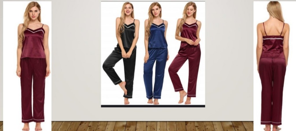 Pijama pantalón en satín dama