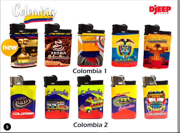 Encendedor a Gas. 4.000 encendidas Garantizadas, 20 Diseños Colombianos Marca DJeep, Francia.