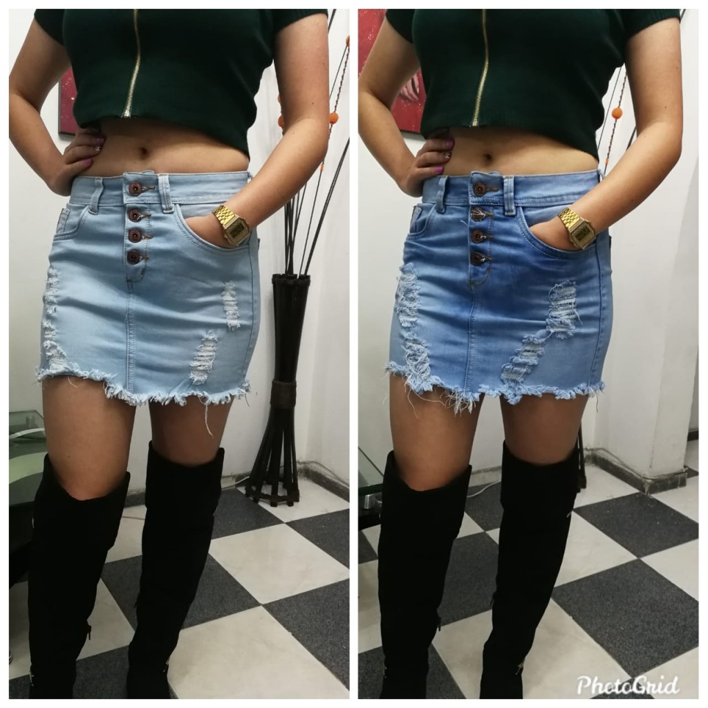 Falda jean dama cuatro botones