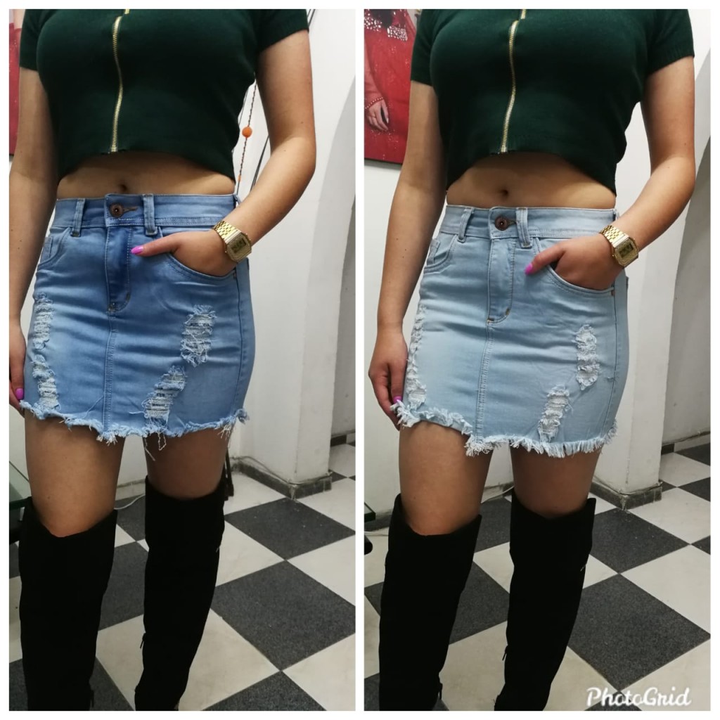 Falda jean un botón dama