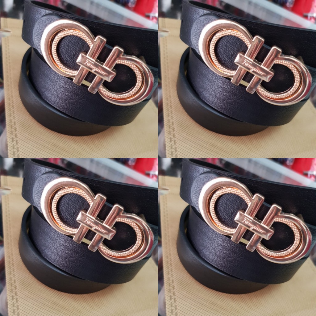 Cinturón Ferragamo delgada en cuero chapa dorada
