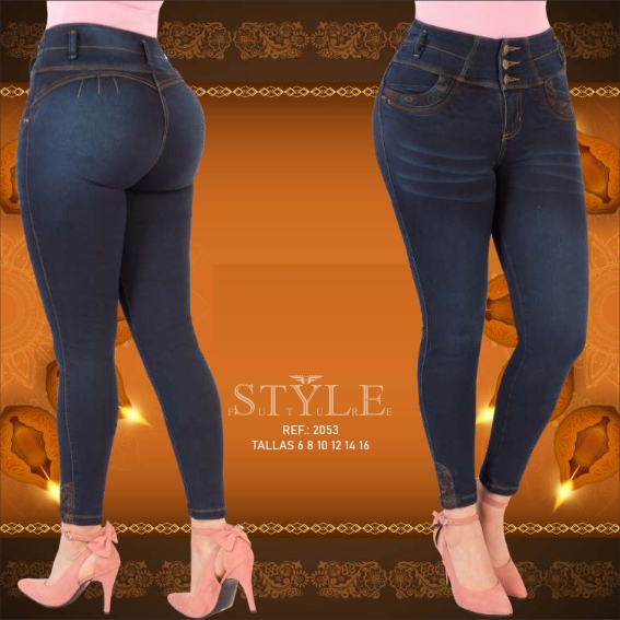Jeans para dama, ref. 2053 / linea premium – Estampado en la pretina y bota.