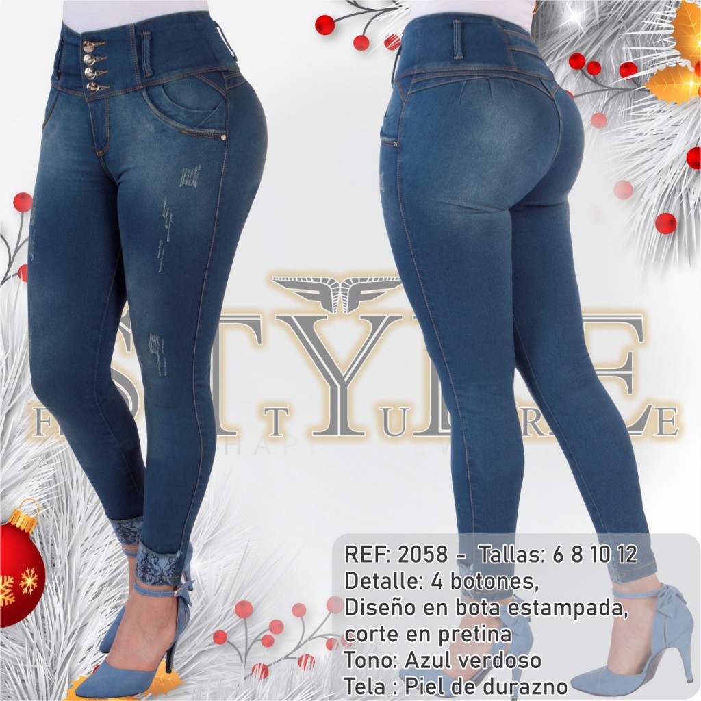 Jeans para dama, ref. 2058 / linea premiun – Estampado por dentro y por fuera de la Bota.