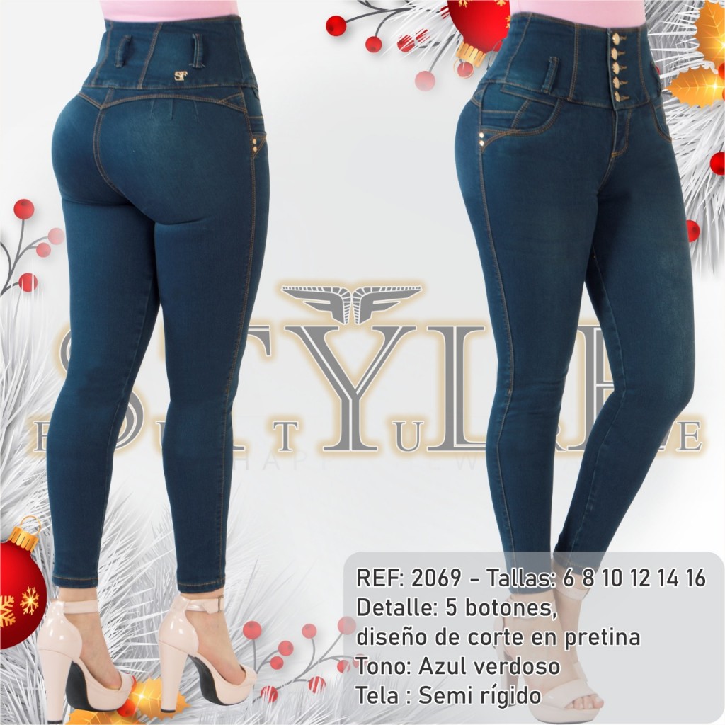 Jeans 5 botones con crontrol de abdomen tipo faja para dama, ref. 2069 / linea premium .