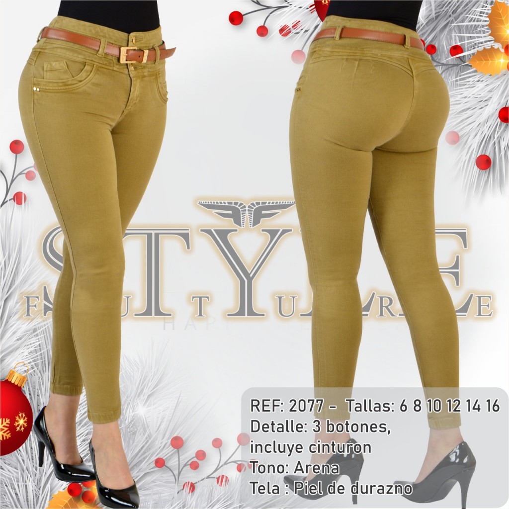 Jeans para dama, ref. 2077 / linea premiun – Tono arena, incluye cinturón.