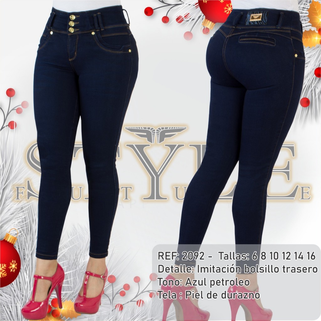 Jeans para dama, ref. 2092 / linea premiun – Tono azul petroleo elegante.