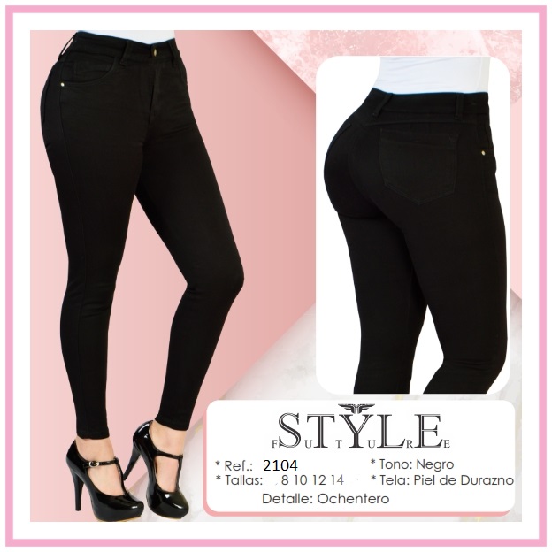 Jeans para dama, ref. 2058 / linea premium – Ochentero clásico negro con horma levanta cola.