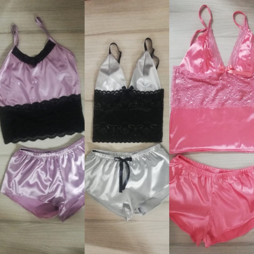 Pijama dama short satín