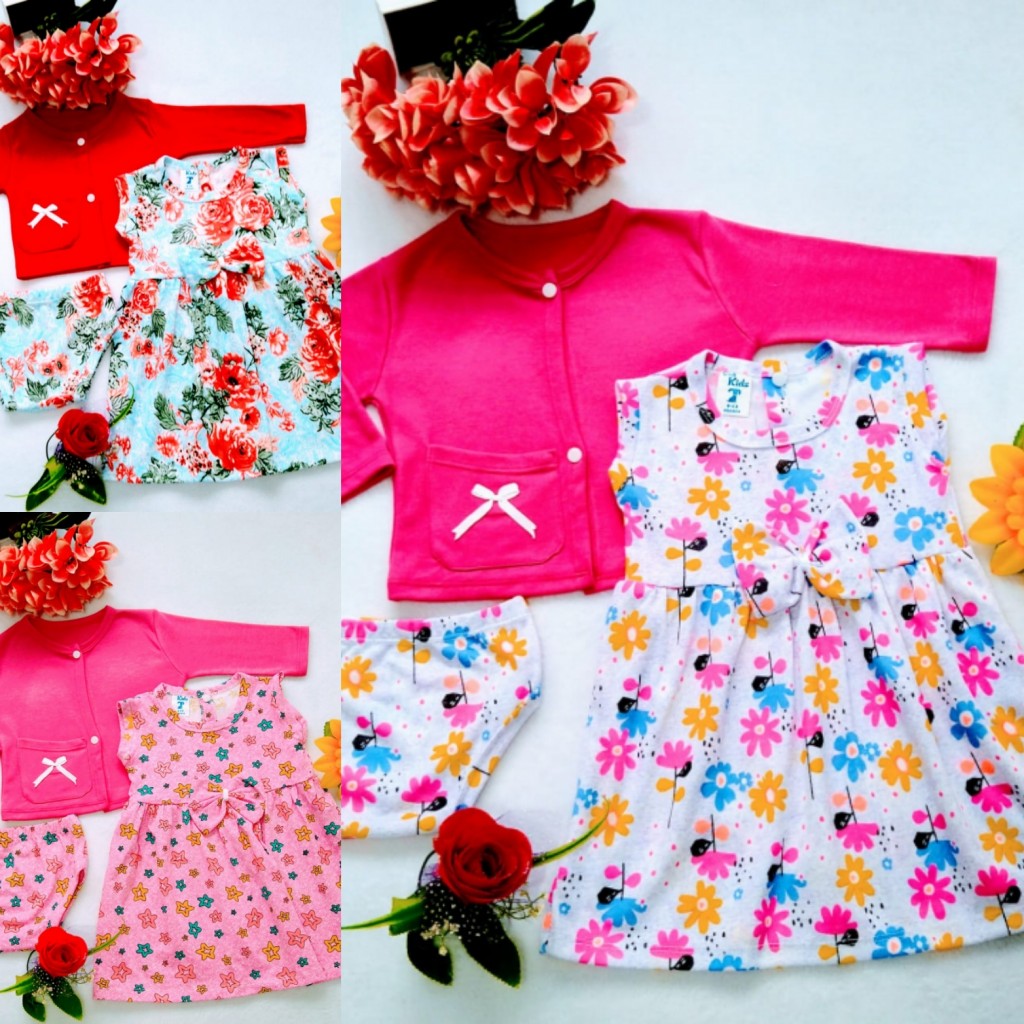 Conjunto vestido, saquito y panty bebé de 6 a 12 meses