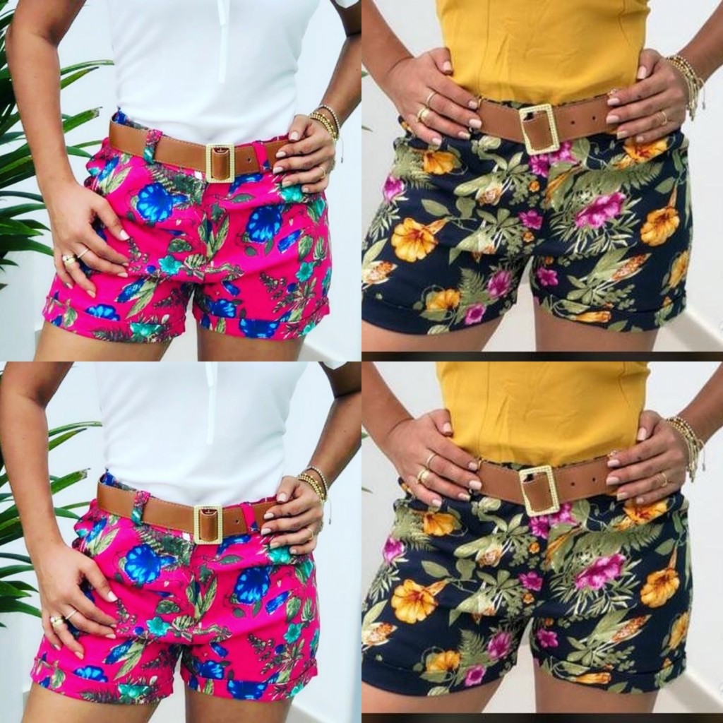 Short dama estampado con cinturón