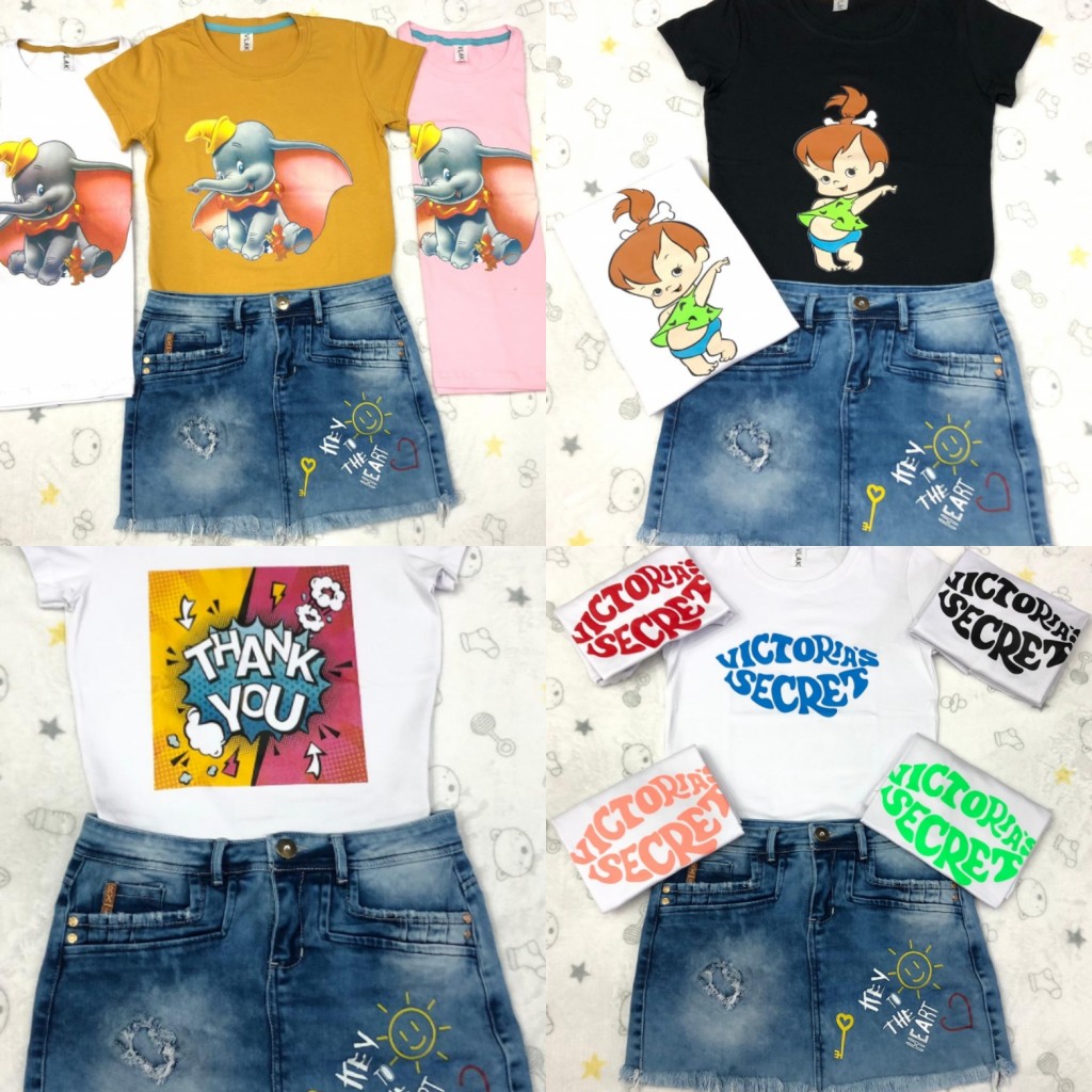 Conjunto falda jean + camiseta dama