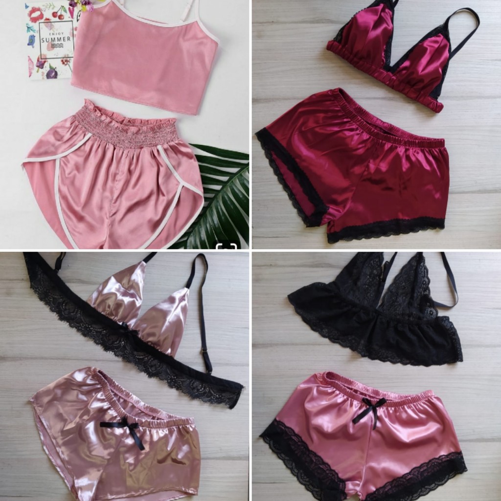 Pijama short satín dama