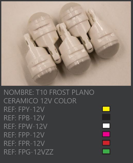 bombillos luces led t10 frost plano cerámico 12v varios colores para carro o moto