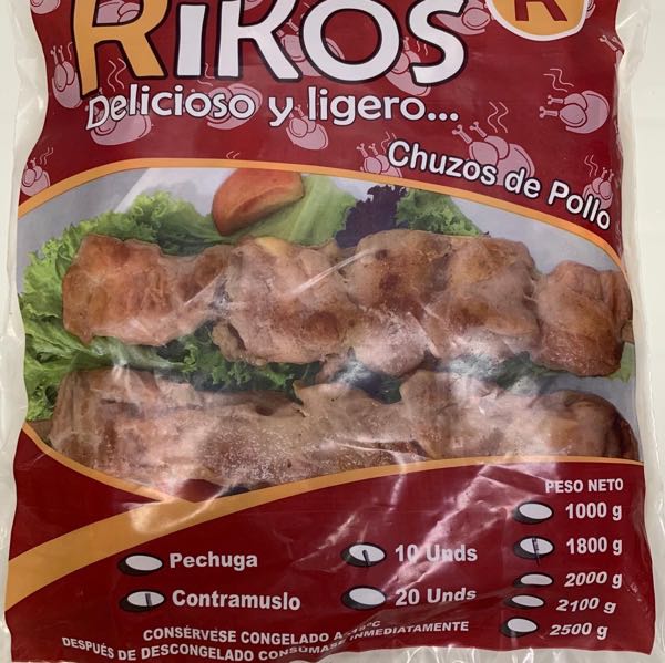 chuzos de pollo (contramuslo), paquete por 10 unidades