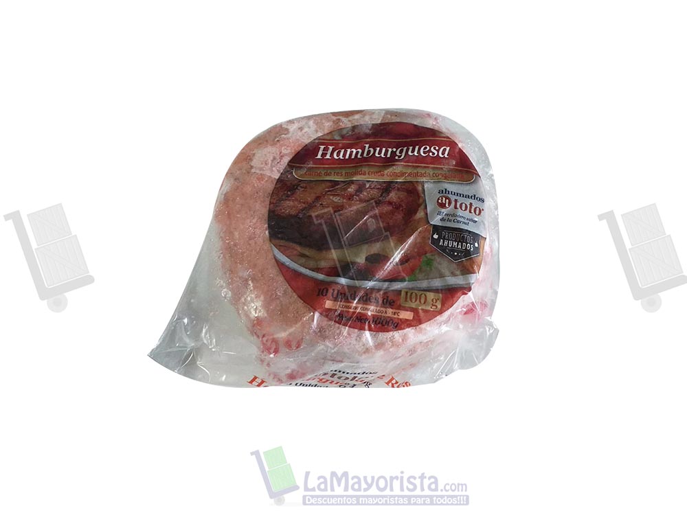 carne de hamburguesa x 10 unidades de 100 gramos c/u